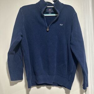 Vineyard Vines Sweater Mens Sz: L 1/4 Zip Waffle Knit Long Sleeve Blue Pullover.